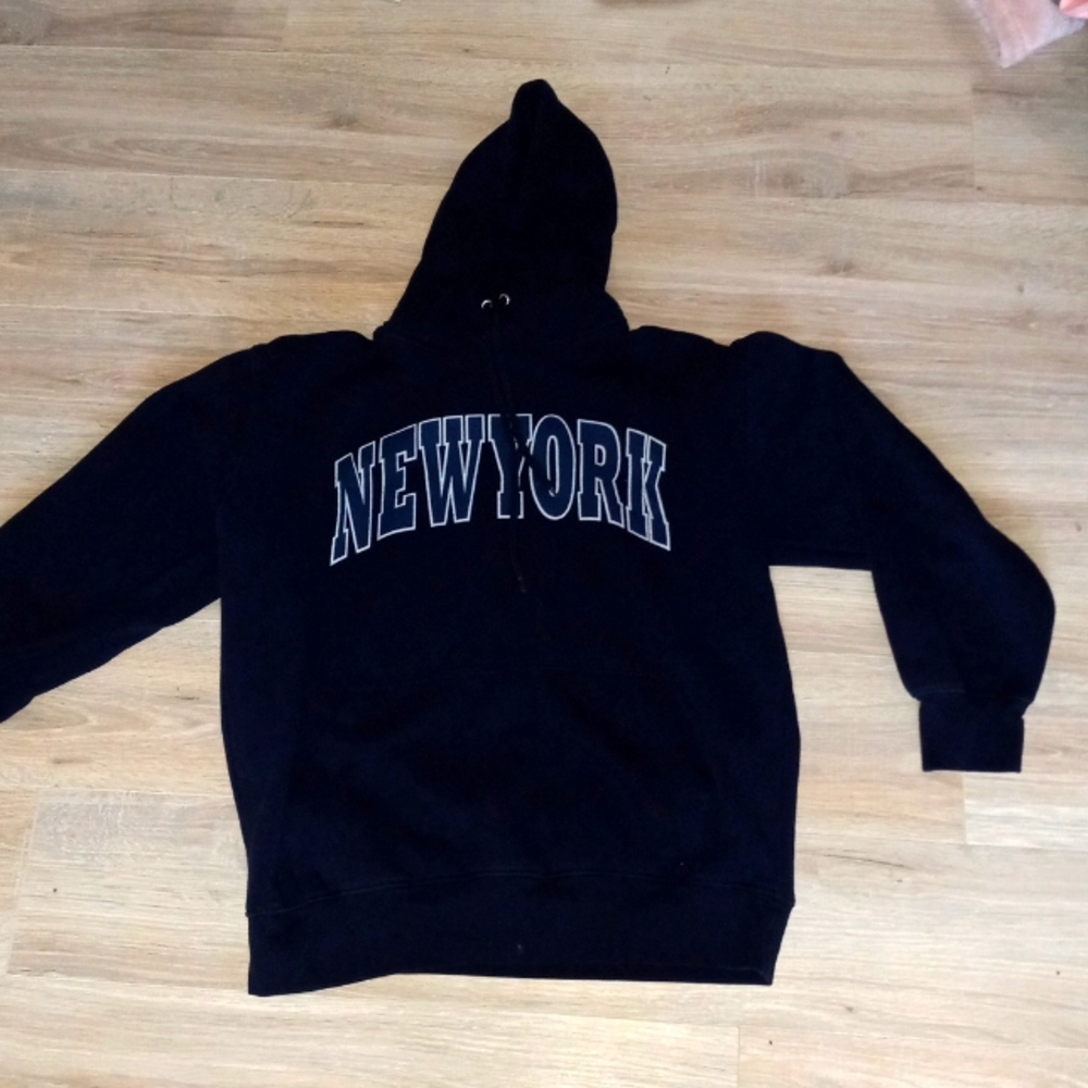 new york black hoodie with dark green new York lettering